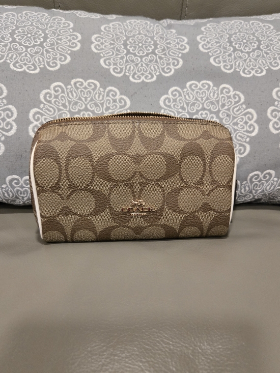 Coach Handbags - Coach Signature Canvas Zip Cosmetic Case - Khaki/Tan NWOT